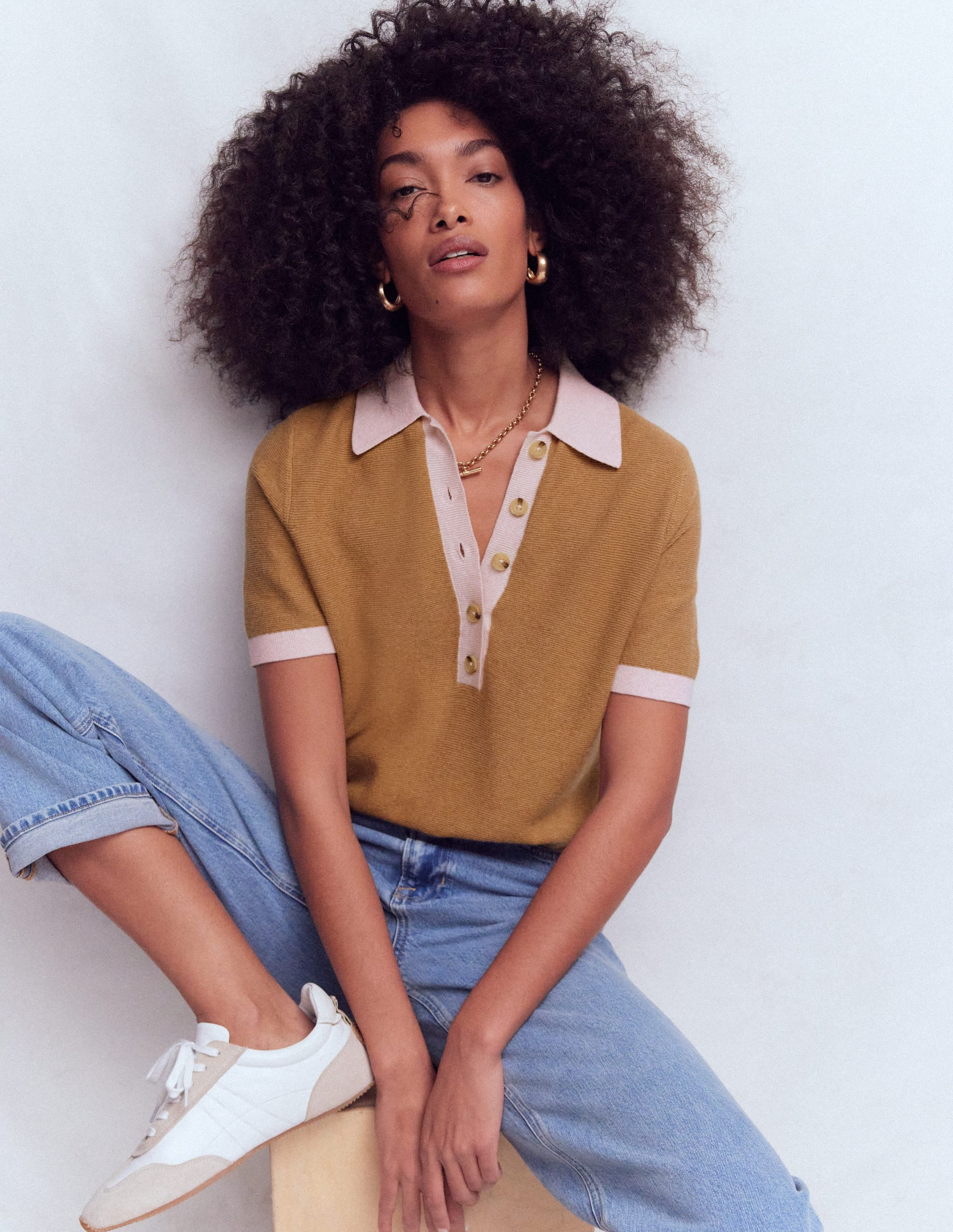 Grace Colour Block T-Shirt-Camel Melange | Boden (US)