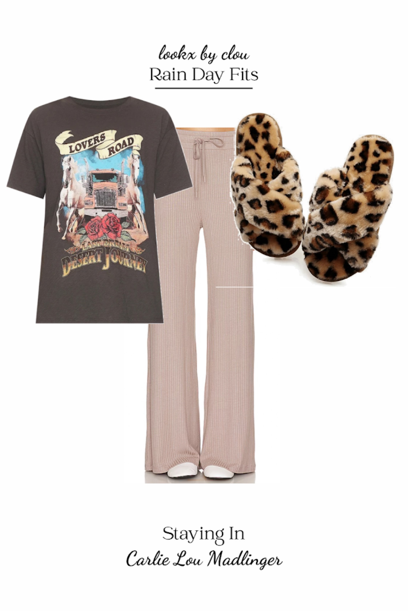 Comfy outfit for staying in on a rainy day! A graphic tee, leopard slippers and joggers are all you need.

#LTKshoecrush #LTKsalealert #LTKU