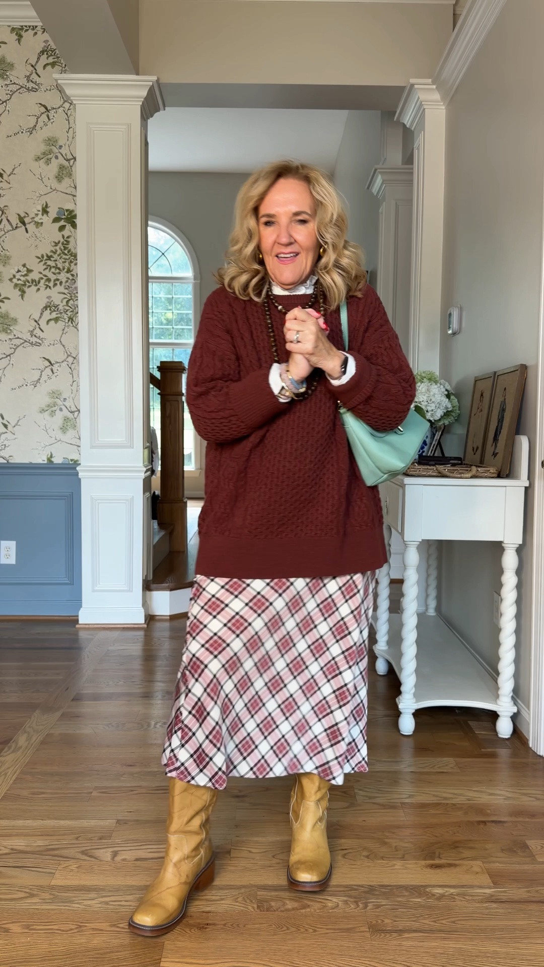 @kohls #kohls #kohlspartner #kohlsfinds 
The prettiest plaid skirt and do wearable! Size medium 
Everything is a medium except noted 
White tee size small (for a fitted look with the skirt, add a couple of tees to grab free shipping!) 
White with subtle black stripe ruffle blouse size small
Cardigan sweater size small

#LTKOver40 #LTKWorkwear #LTKPetite