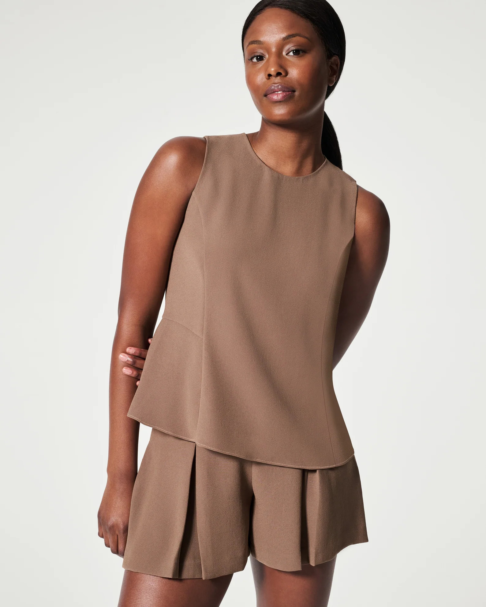 Carefree Crepe Peplum Tank | Spanx
