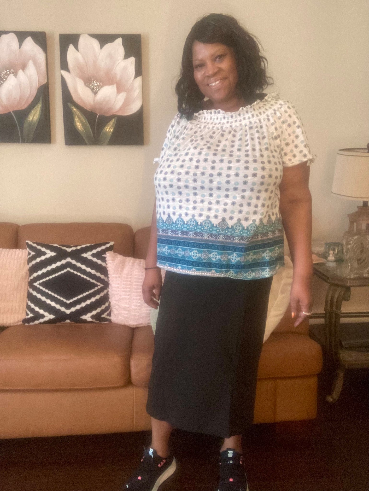 Casual-chic vibes with white printed blouse and comfy straight black skirt. Perfect for errands or coffee dates #OOTDinspo #WardrobeStaple

#LTKOver40 #LTKPlusSize