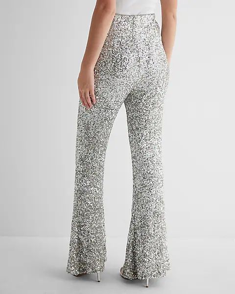 Super High Waisted Sequin Wide Flare Pant | Express