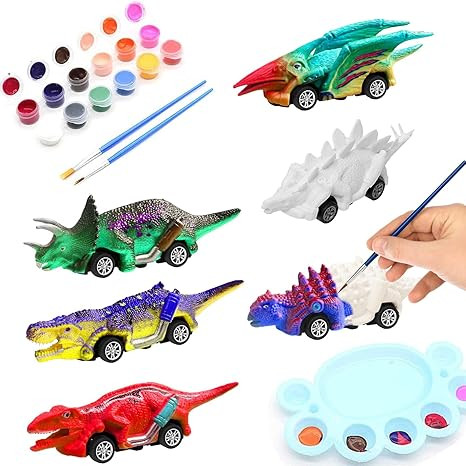 Mchochy 6 Pack Painting Dinosaur Pull Back Car Toys Arts and Crafts for Kids Age 3-12, DIY Dinosa... | Amazon (US)