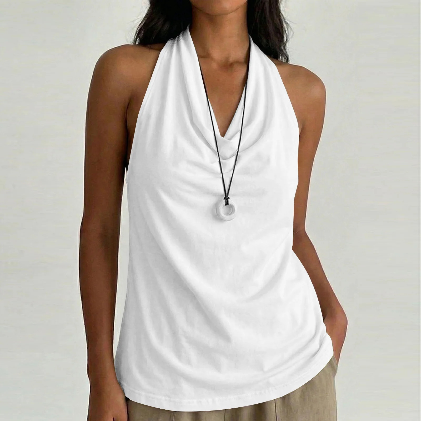 Uootdi Women's Tank Tops Sleeveless Halter Cowl Neck Solid Color Tops Casual Elegant Style Soft S... | Walmart (US)