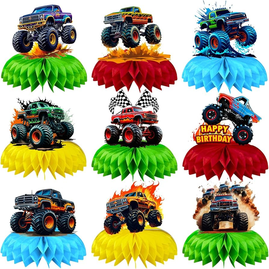 9 Pcs Monster Truck Centerpieces Monster Truck Birthday Decorations Monster Truck Table Decoratio... | Amazon (US)