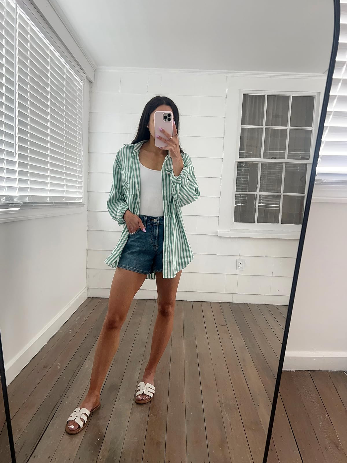 Summer outfit- tank in XS, button down in S, shorts in 24, sandals true to size!
Denim shorts/striped button down shirt/casual summer outfit 

 

#LTKSeasonal #LTKPetite #LTKFindsUnder50