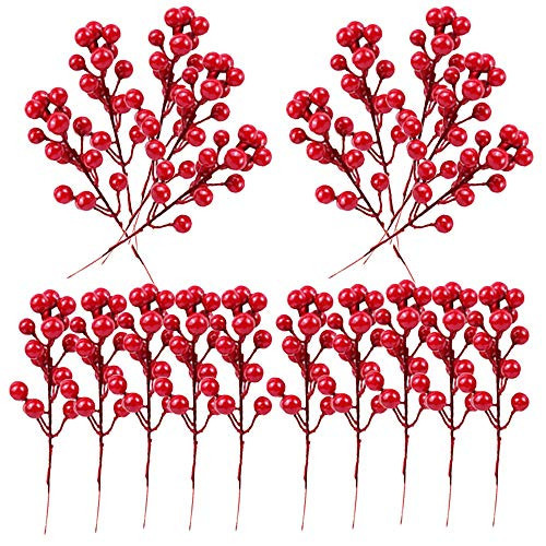 20 Pack Fake Red Berry Stems,Artificial Red Berry,7.8 Inch Red Berries for Christmas Tree Decorations,DIY Crafts,Wedding | Amazon (US)