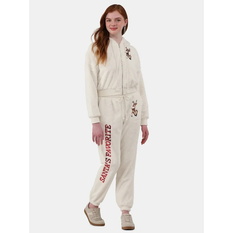 No Boundaries Faux-Fur Christmas Track Suit, 2-Piece, Women's and Women's Plus | Walmart (US)