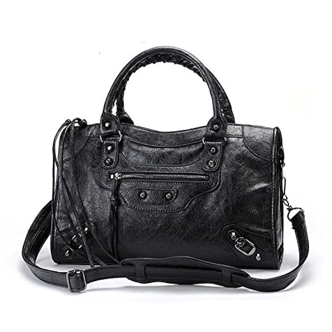 Gold-Tech New Women Leather Black Studed Motorcycle Bags 42cm Large Size Shoulder Bag 4 Colors | Amazon (US)