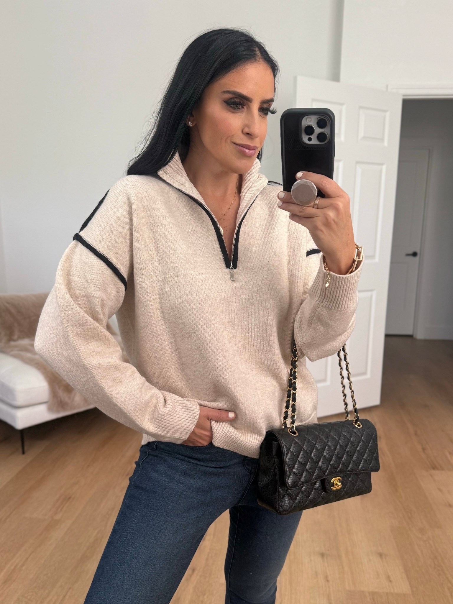 Womens Quarter Zip Sweater wearing size medium