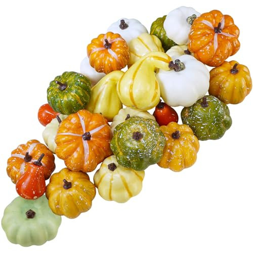 Winlyn 30 Pcs Assorted Rustic Harvest Artificial Pumpkins Gourds Squashes Decorative Fall Pumpkins Fake Foam Pumpkins Autumn Party Thanksgiving Halloween Table Centerpiece Wreath Mantle Bowl Filler | Amazon (US)