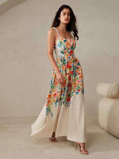Anewsta Women Floral Print Cinching Waist Strapless Dress For Romantic Vacation | SHEIN USA | SHEIN