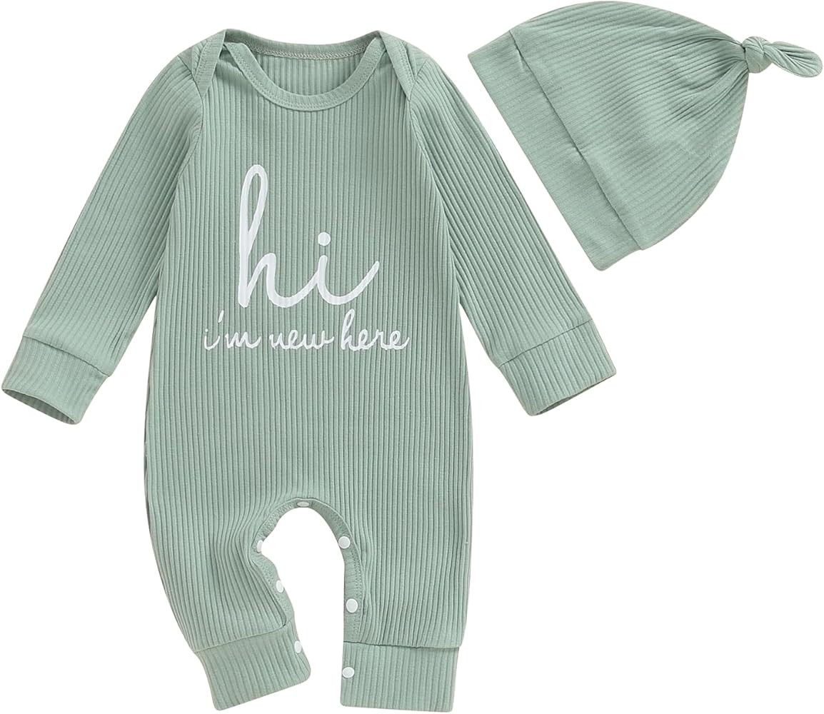 aporake Baby Boy Girl Clothes Hi I'm New Here Newborn Outfit One Piece Romper Bodysuit Jumpsuit+h... | Amazon (US)