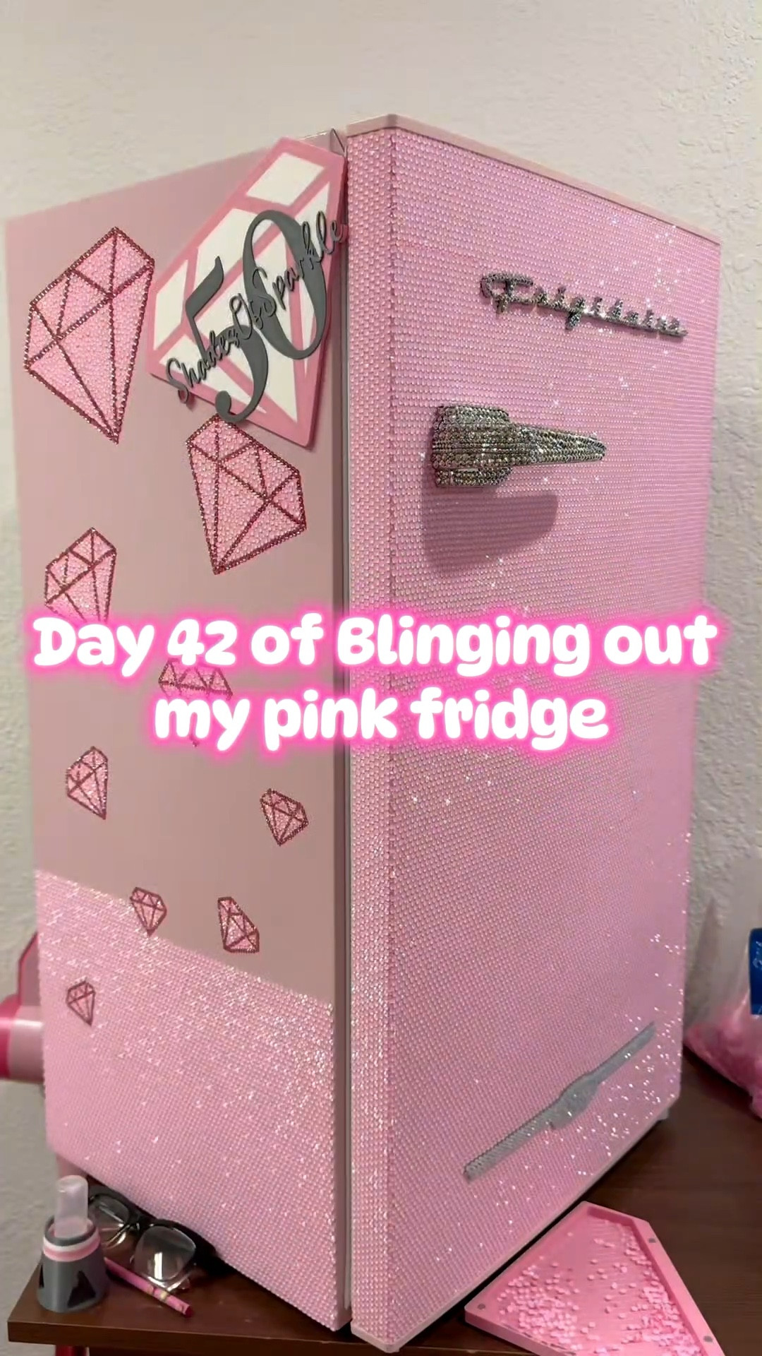 Day 42 of blinging out my pink fridge 