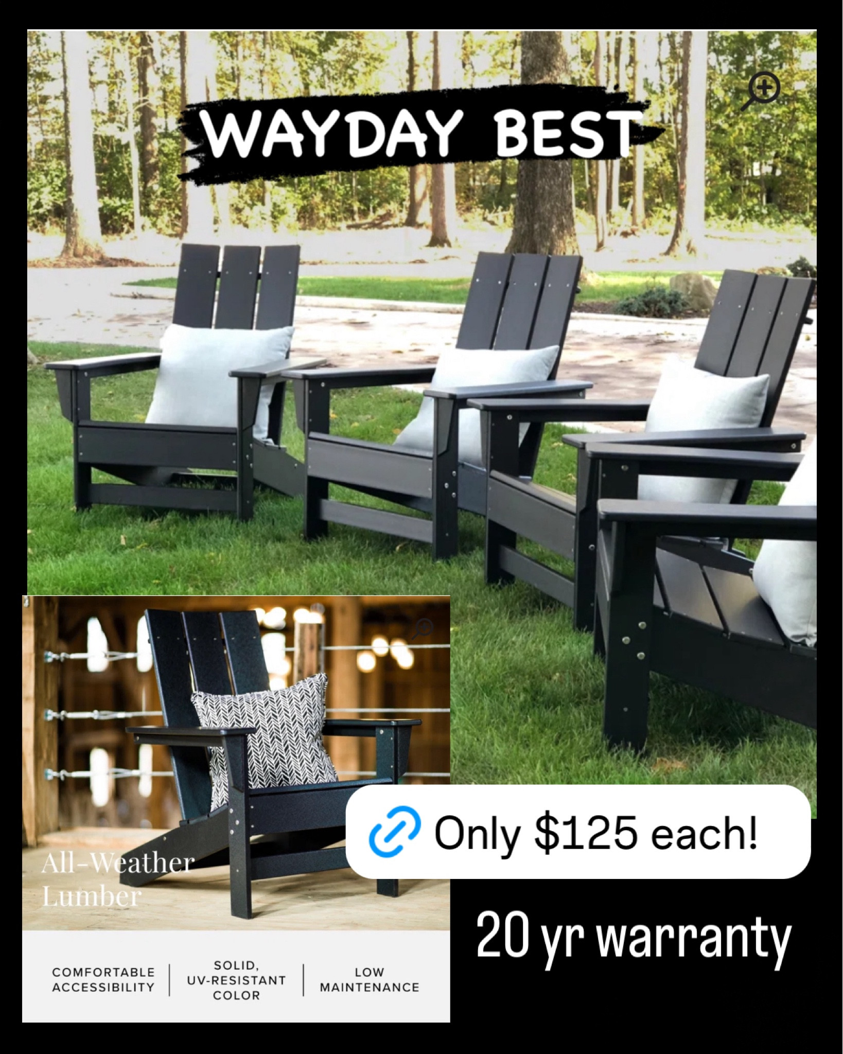 This is the best deal going for the Wayfair sale right now in my opinion. Absolute best investment in outdoor furniture! We’ve had our black resin Adirondack chairs for 3 or 4 years already and they are good as new. They stay out all winter and have a 20 year warranty. So affordable for the use you’ll get out of them! WAYDAY modern patio furniture modern outdoor furniture 

#LTKhome #LTKSeasonal #LTKsalealert
