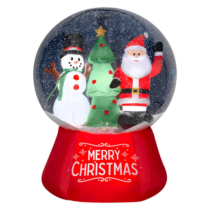 Snow Globe Scene With Santa & Snowman Christmas Inflatable, 6', Red, Fabric, sold by At Home | At Home