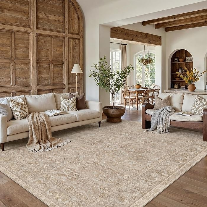 Brown 6x9 Area Rug Washable Vintage Living Room Carpet Bedroom Large Indoor Non Slip Soft Low Pil... | Amazon (US)