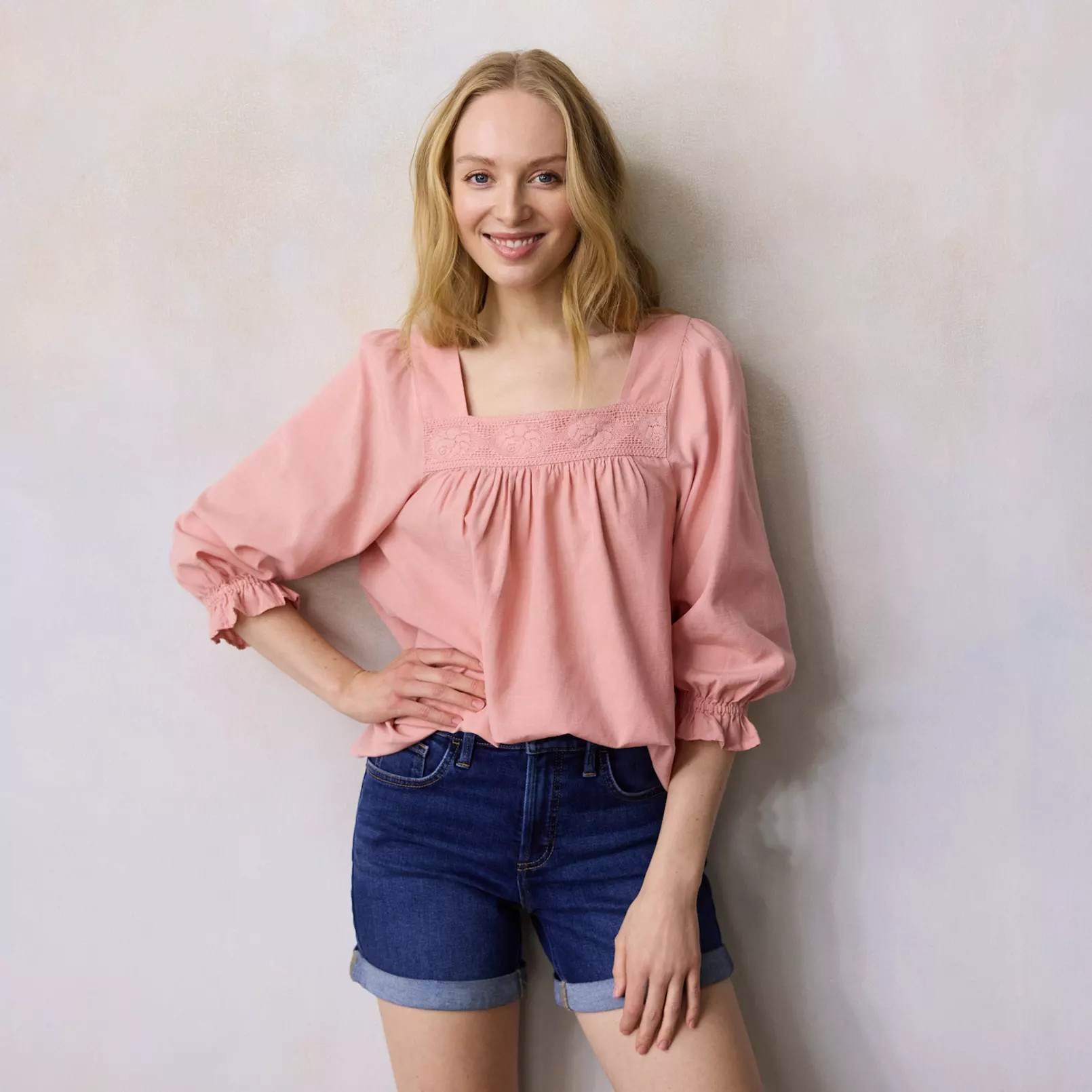 Women’s LC Lauren Conrad Lace Trim Square Neck Peasant Top | Kohl's