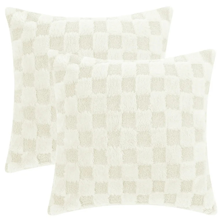 Unique Bargains Faux Fur Plaid Decorative Pillow Covers Square Pillowcase White 18" x 18" | Walmart (US)