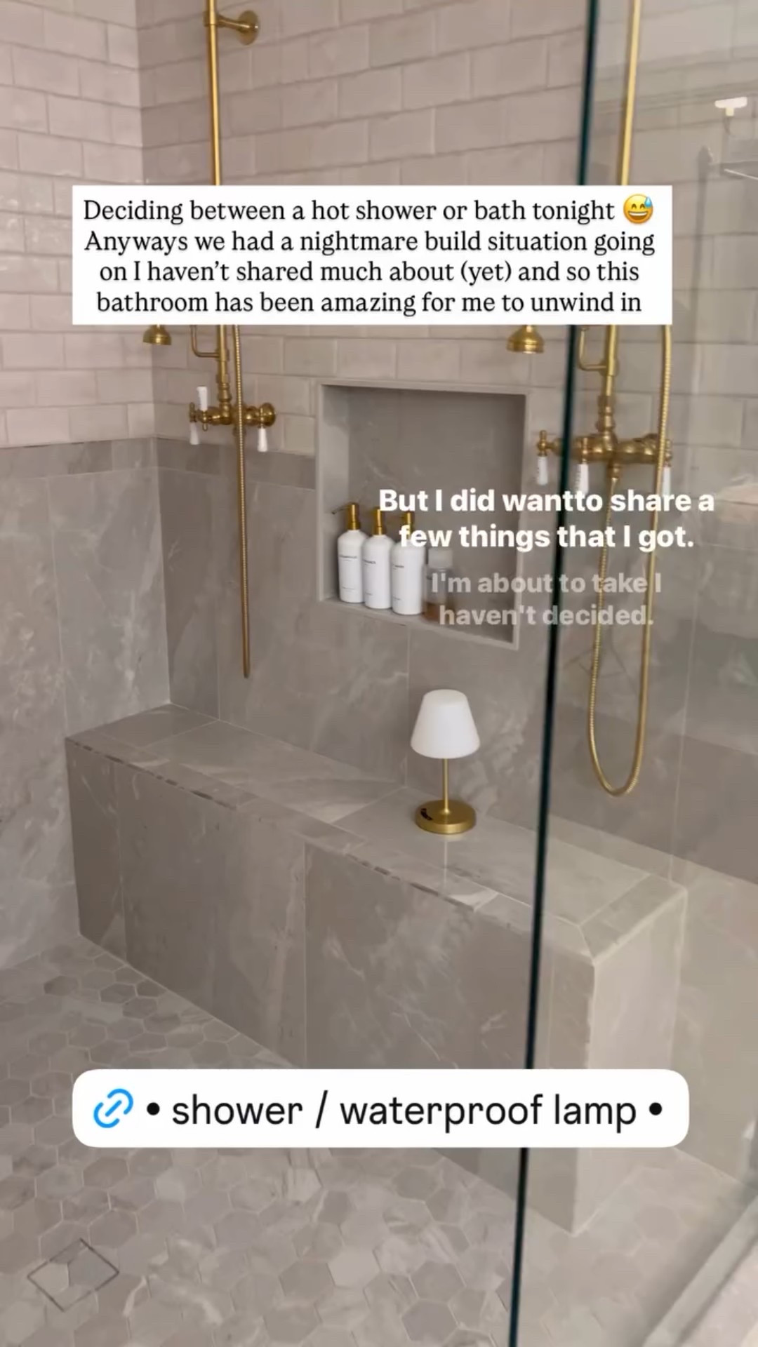 Deciding between a hot shower or bath tonight 😅 Anyways we had a nightmare build situation going on I haven’t shared much about (yet) and so this bathroom has been amazing for me to unwind in