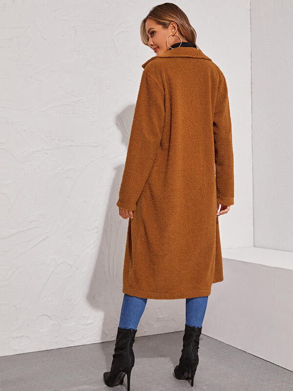 Notched Collar Single Buttoned Teddy Coat | SHEIN