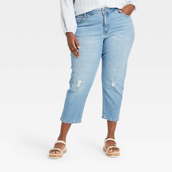Women's Plus Size High-Rise Cropped Distressed Straight Jeans - Ava & Viv™ Light Wash | Target