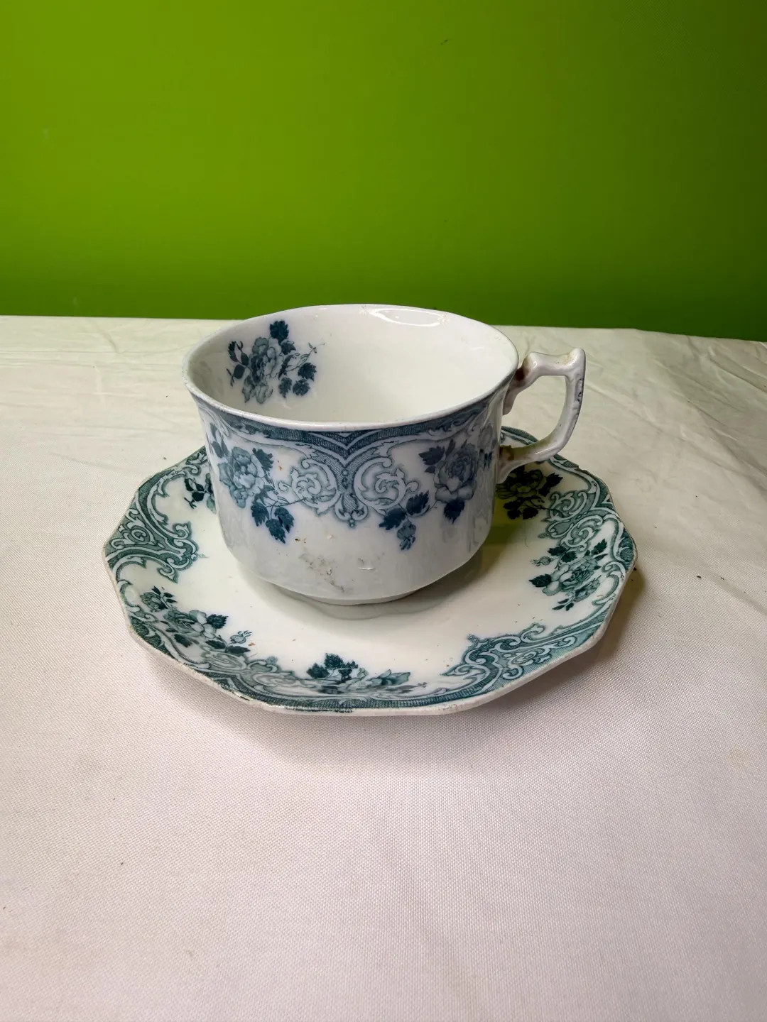 Vintage W.H. Grindley Tea Cup Saucer Set - Blue Green Merion Pattern - Made in England ~ Has a Ch... | Etsy (US)