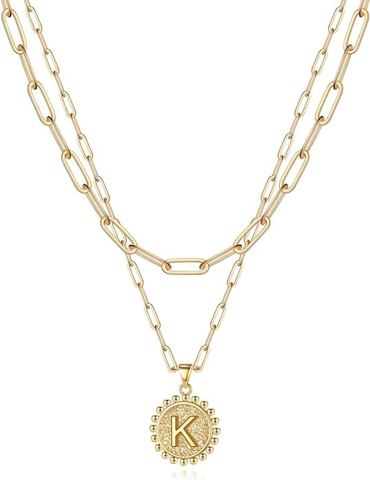 Yoosteel Gold Initial Necklaces for Women, 14K Gold Plated Dainty Layering Paperclip Link Chain N... | Amazon (US)