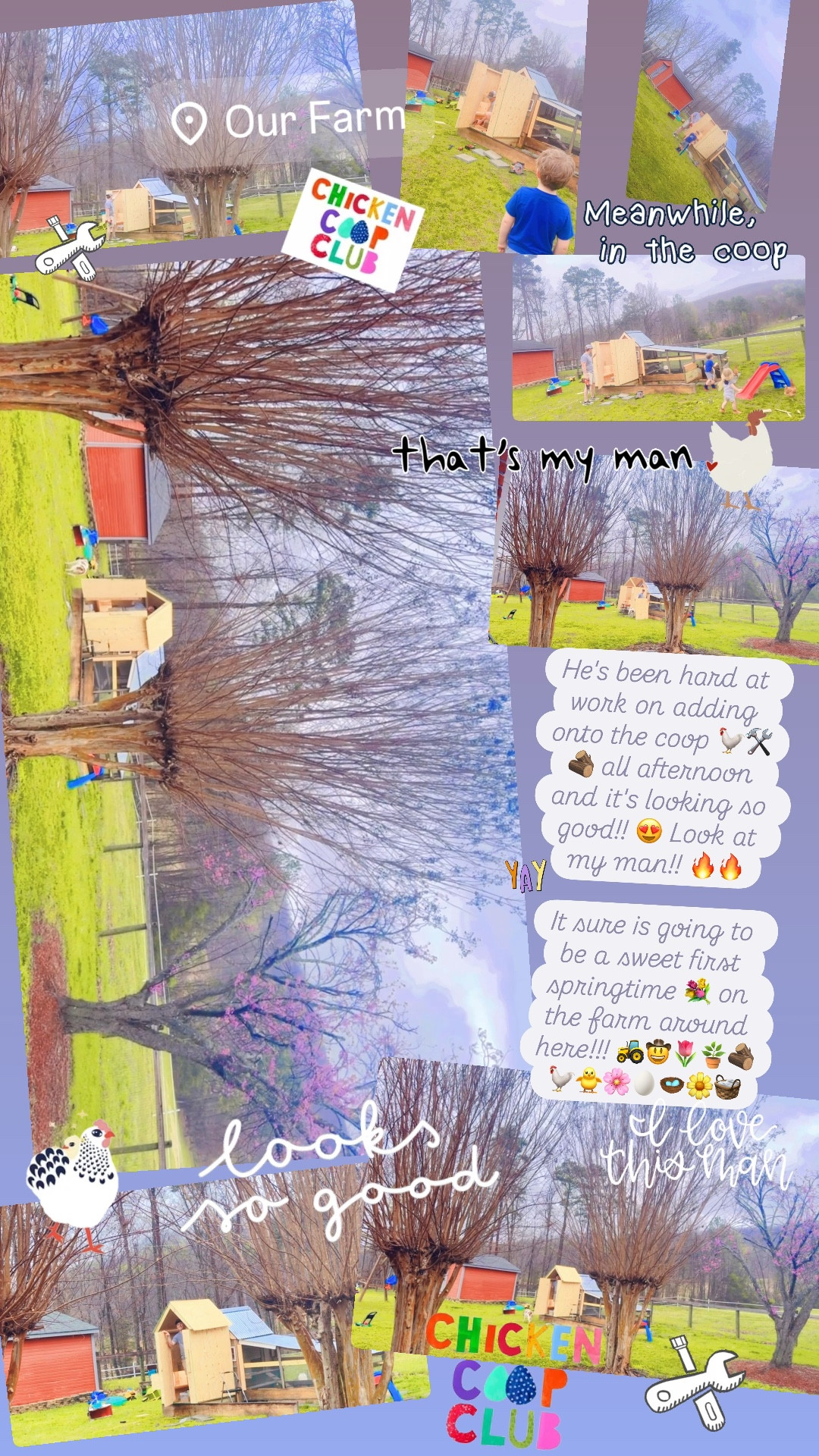 He's been hard at work on adding onto the coop 🐓🛠️🪵 all afternoon and it's looking so good!! 😍 Look at my man!! 🔥🔥

It sure is going to be a sweet first springtime 💐 on the farm around here!!! 🚜🤠🌷🪴🪵🐓🐥🌸🥚🪺🌼🧺