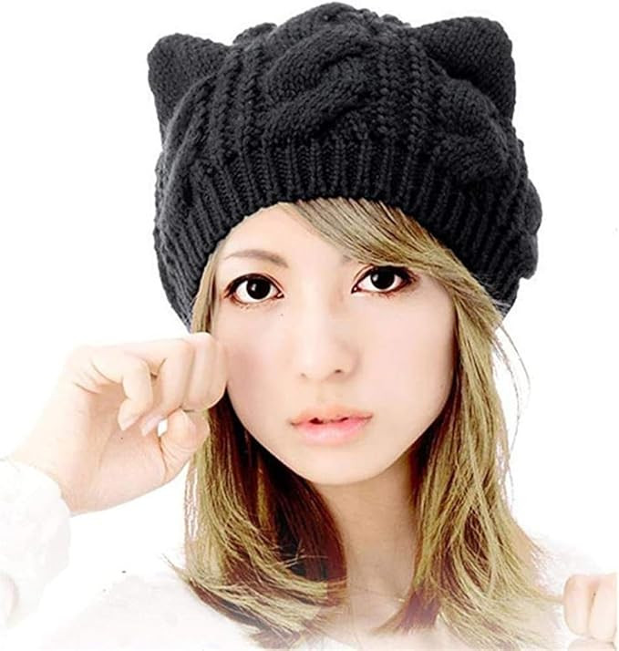 Women Girls Boys Teens Cute CAT Kitty Ears Hats, Winter Warm Woollike Knitted Crochet Christmas S... | Amazon (US)