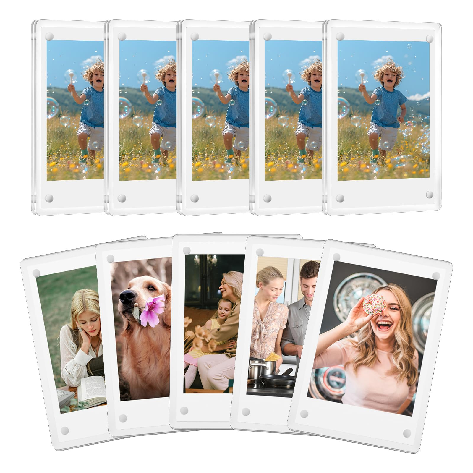 10 Pack Acrylic Polaroid Refrigerator Magnet Picture Frames, Clear Mini Frames for Instant Photos, 2.36 x 3.54 Inch Magnetic Instax Frame for Refrigerator Display | Amazon (US)