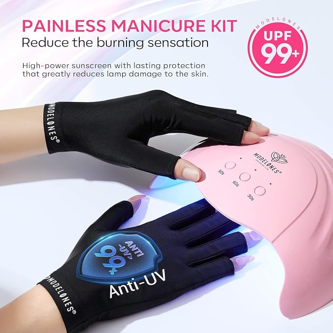 Modelones Gel Nail Lamp with UV Gloves, 48W Nail Dryer with 3 Timer Settings, Nail Lamps for Gel ... | Amazon (US)