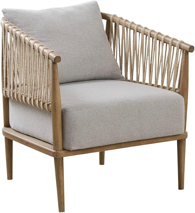 Transitional Accent Arm Chair with Open Weave Jute Twine Rope Design, Solid Wood Frame, and High-... | Amazon (US)