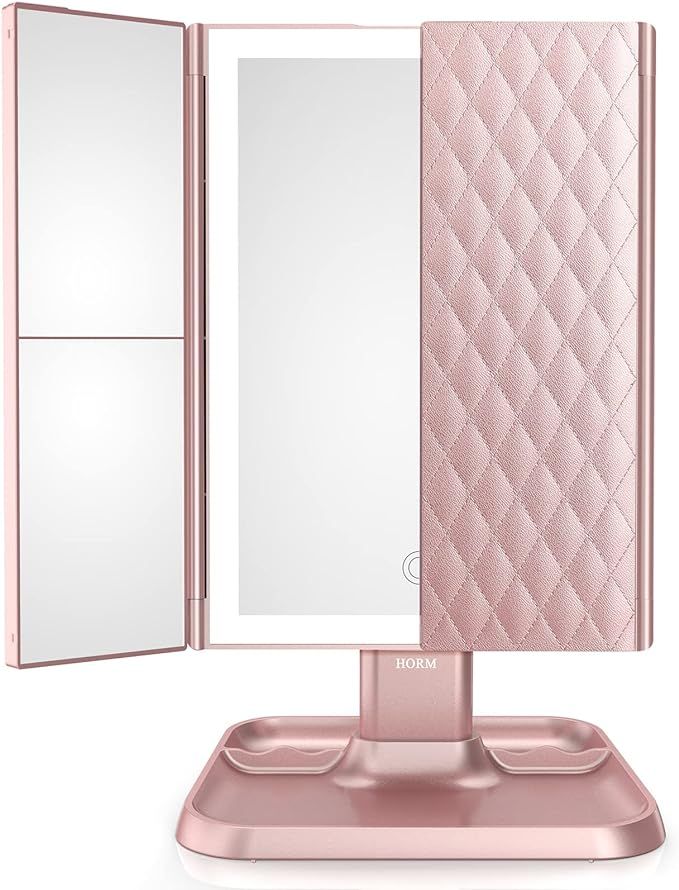 Makeup Mirror Trifold Mirror with Lights - 3 Color Lighting Modes 72 LED Vanity Mirror, 1x/2x/3x ... | Amazon (US)