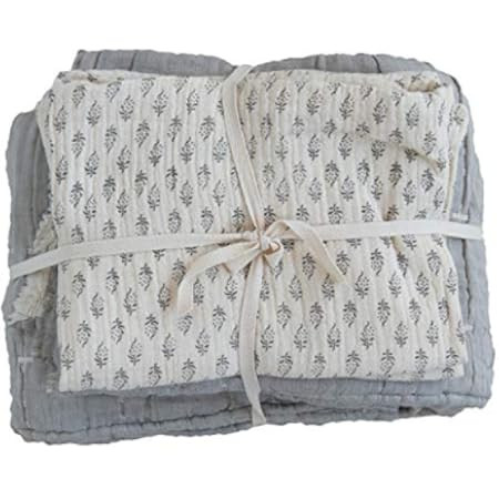 Creative Co-Op Cotton Stitched Bed Cover with 2 Patterned Shams, King, Cream Color & Grey, Set of 3  | Amazon (US)