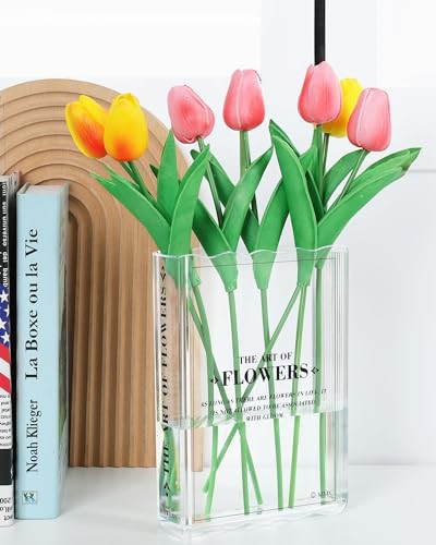 Book-Shaped Vase for Flowers, Book Lovers Gifts, Aesthetic Room Decor Cute Flowers Vases & Must-Have for Home, Bookshelf, Bedroom & Office Decor for Women & Teacher Gift - Like Mothers Day (Clear) | Amazon (US)