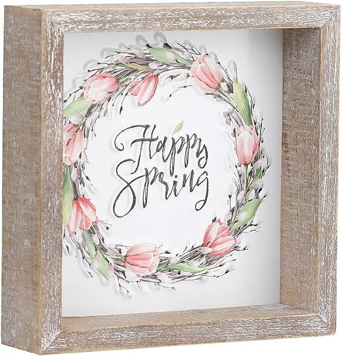 FESTWIND Spring Tiered Tray Decor, Happy Spring Block Sign Embossed Metal With Wood Frame - Shelf... | Amazon (US)