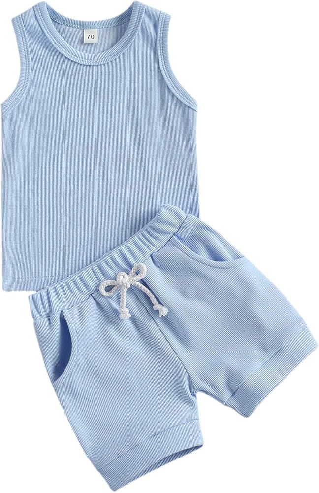 Amiblvowa Newborn Infant Baby Boy Shorts Set Camisole Tank Top Jogger Shorts Outfit 2Pcs Summer C... | Amazon (US)
