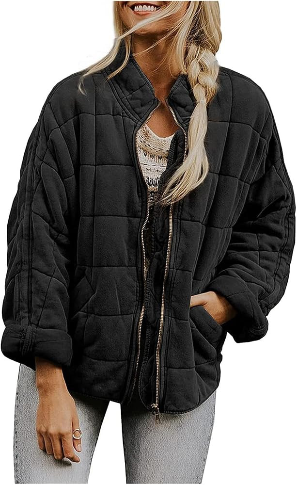 QSXLTS Women's Fall Quilted Dolman Jackets Stand Collar Lightweight Warm Coats Button Down Outwea... | Amazon (US)