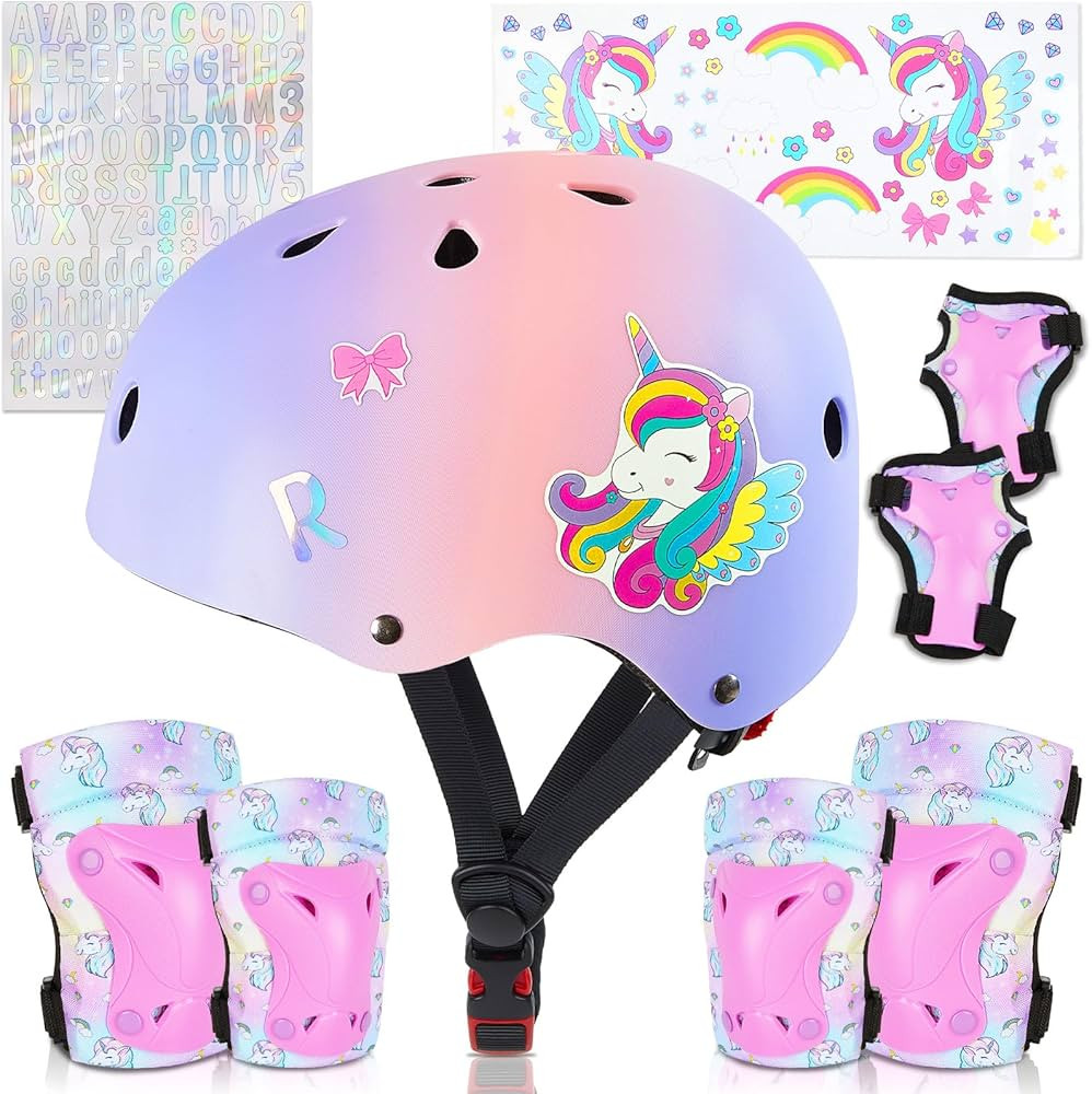 Kids Helmet, Toddler Bike Helmet with DIY Stickers Unicorn Knee Pads and Elbow Pads Set Adjustabl... | Amazon (US)