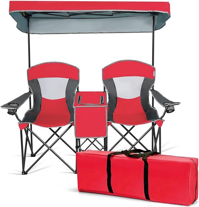S AFSTAR Double Camping Chair w/Shade Canopy, 2-Person Folding Camp and Beach Chair with Mini Tab... | Amazon (US)