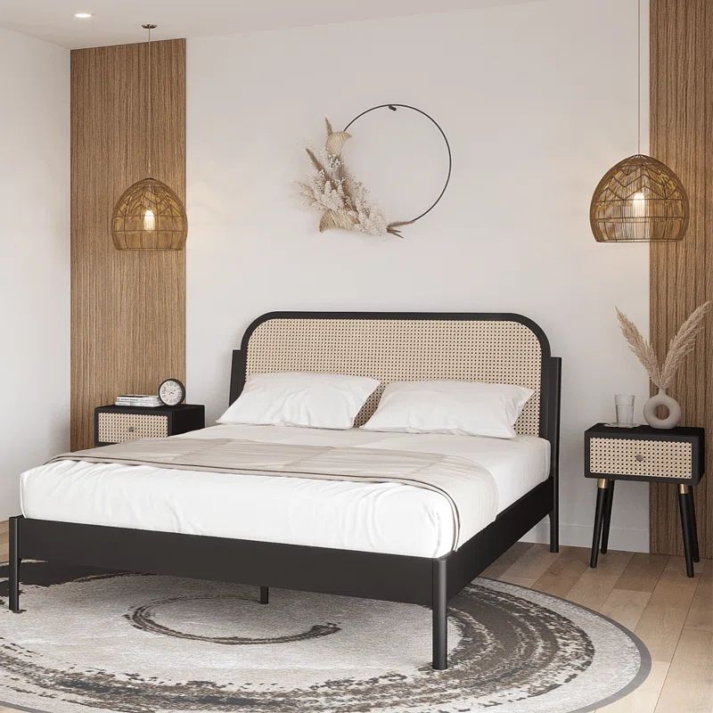 Aurelia Solid Wood Cane Platform Bed with Headboard, Cane Bed Frame | Wayfair North America