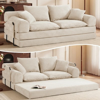 Dyonery 79" Convertible Sleeper Sofa Bed,5-in-1 Folding Boneless Futon Couch with Storage Pockets,Corduroy Floor Couch Loveseat with Pull Out Bed | Target