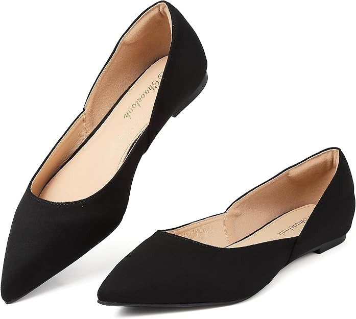 Womens Pointed Toe Black Ballet Flats Comfortable Casual Dress Flats for Women Elegant Memory Foa... | Amazon (US)