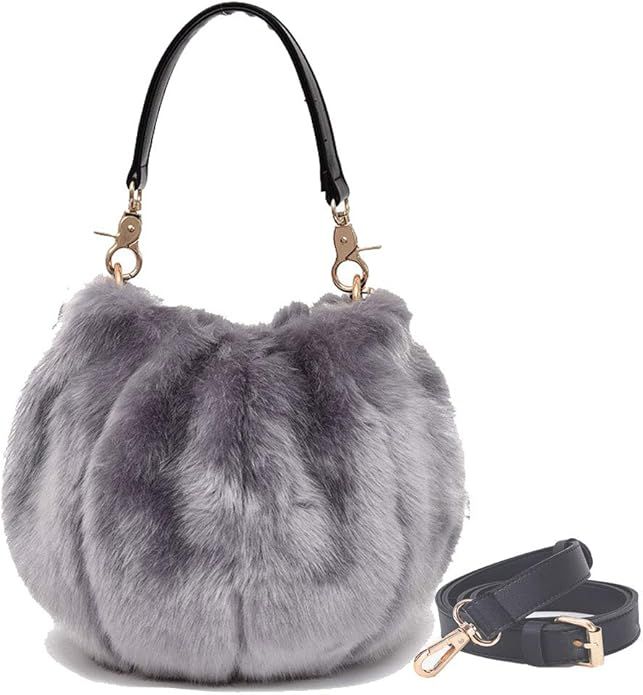 Donalworld Women Faux Fur Handbag Design Cute Gifts Winter Warm Shoulder Bag | Amazon (US)