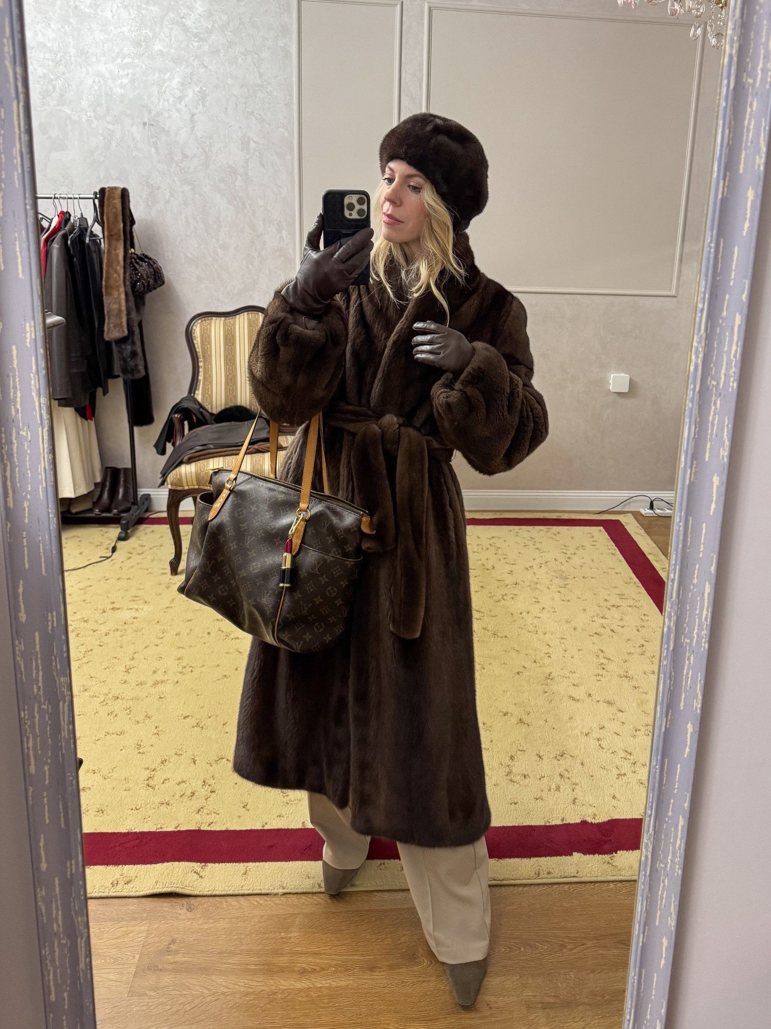 Brown fur coat, winter workwear, fur beret hat, brown leather gloves, Louis Vuitton work tote bag

#LTKOver40 #LTKFindsUnder100 #LTKSeasonal