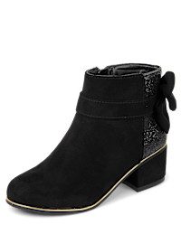 Girls Glitter Bow Booties - black | The Children's Place