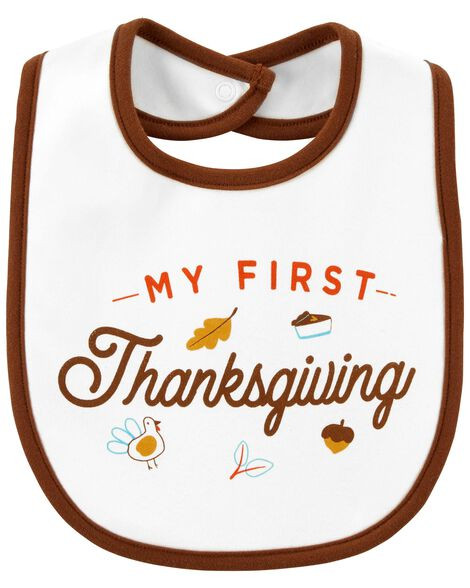 Carter's Baby Girls My First Thanksgiving Teething Bib OSZ White/Brown | Carter's