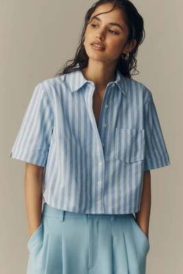 Merritt Short-Sleeve Cropped Buttondown Shirt by Maeve | Anthropologie (US)