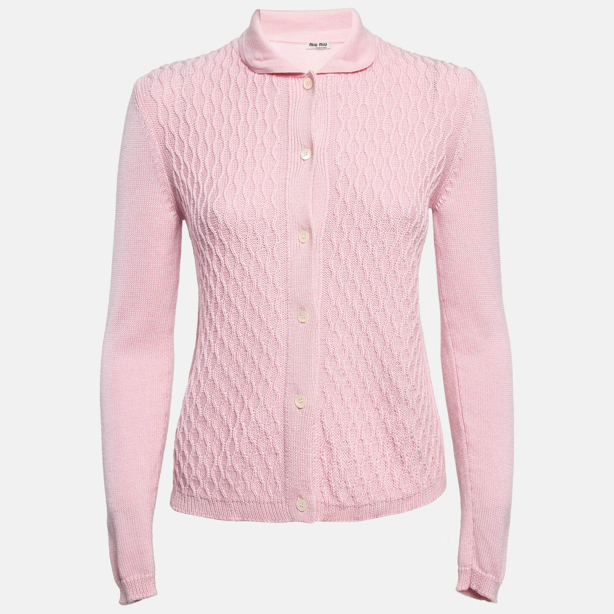 Miu Miu Pink Patterned Knit Button Front Cardigan | Shop Simon